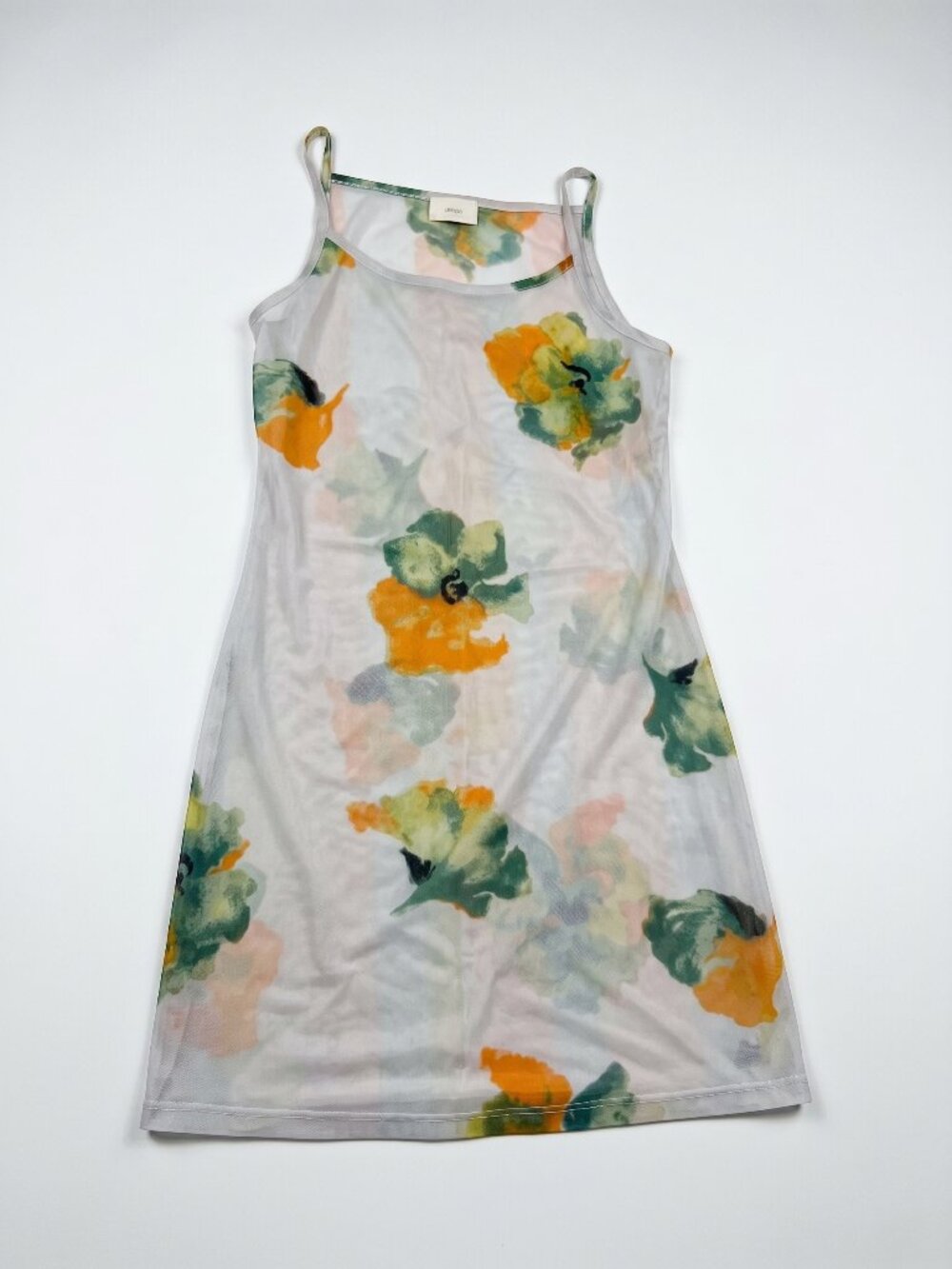 Y2K Sisley Italy Sheer Floral Mesh Mini Dress Spaghetti Strap Layering Cami